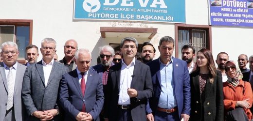 EKMEN’DEN SALDIRIYA UĞRAYAN DEVA PARTİSİ PÖTÜRGE İLÇE BİNASI ÖNÜNDE AÇIKLAMA