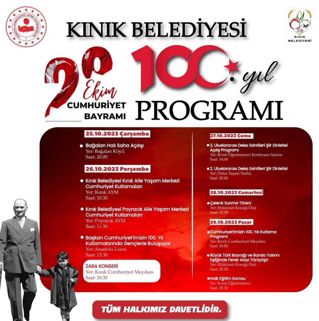 Kınık’ta Cumhuriyet’in 100’üncü yılı 5 gün kutlanacak