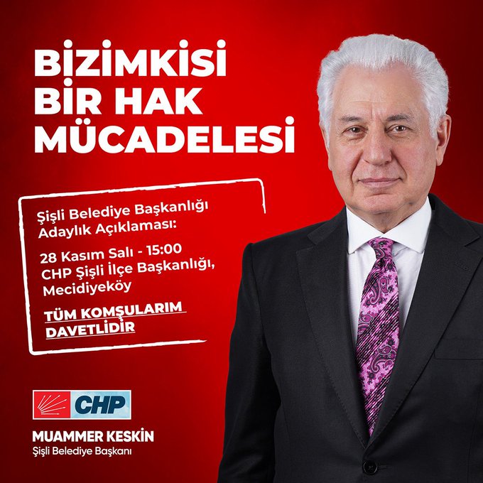 Şişli Belediye Başkanı. Muammer Keskin’den Davet Değerli Basın Mensubu Dostumuz