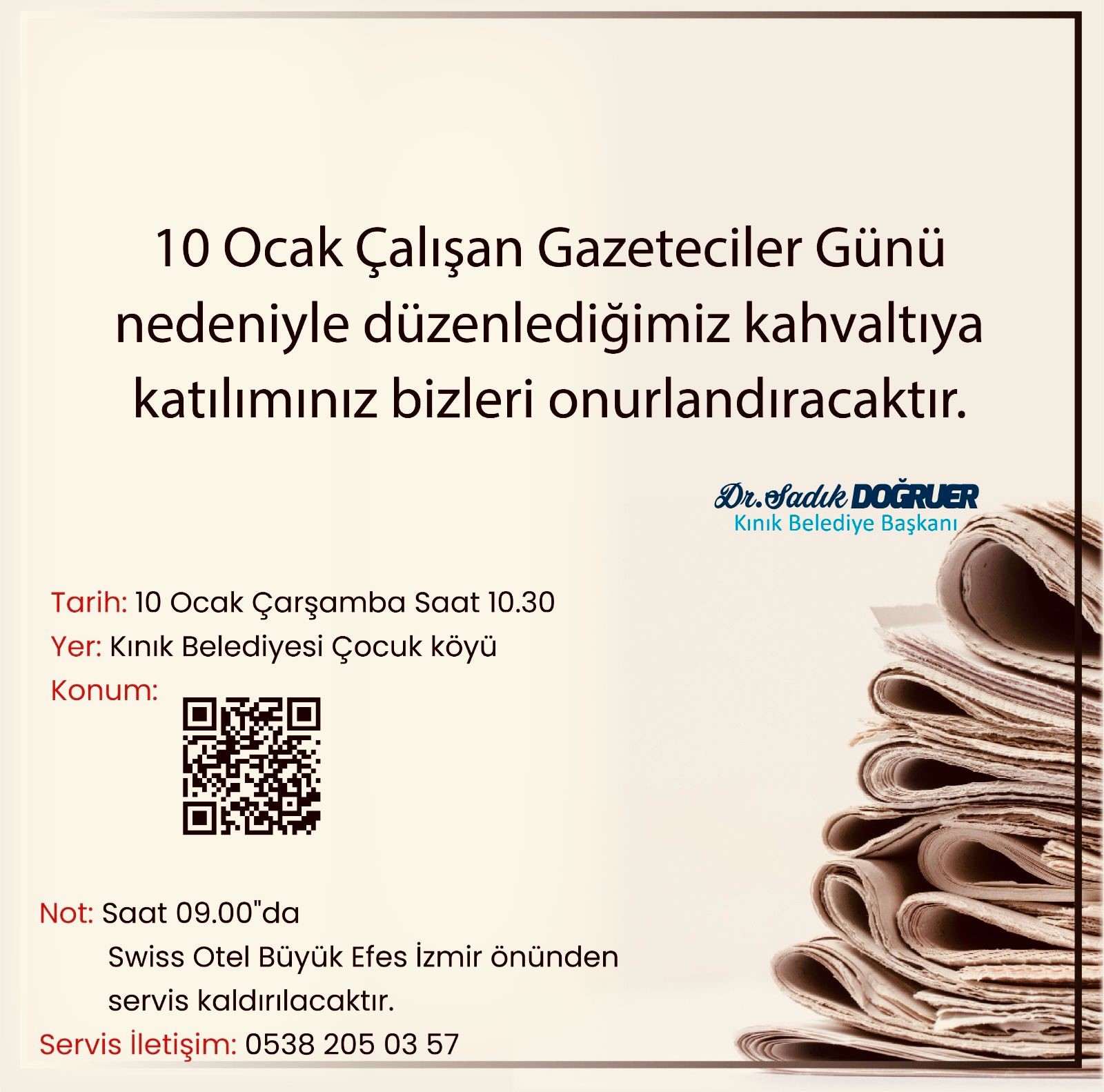 KINIK BELEDİYE BAŞKANI DR. SADIK DOĞRUER’DEN GAZETECİLER GÜNÜNÜ KUTLAMA MESAJI
