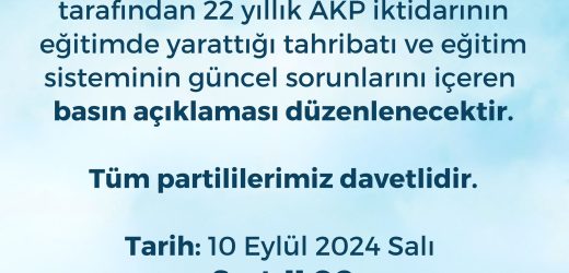 CHP. ADANA İL BAŞKANLIĞI’NDAN DUYURULUR