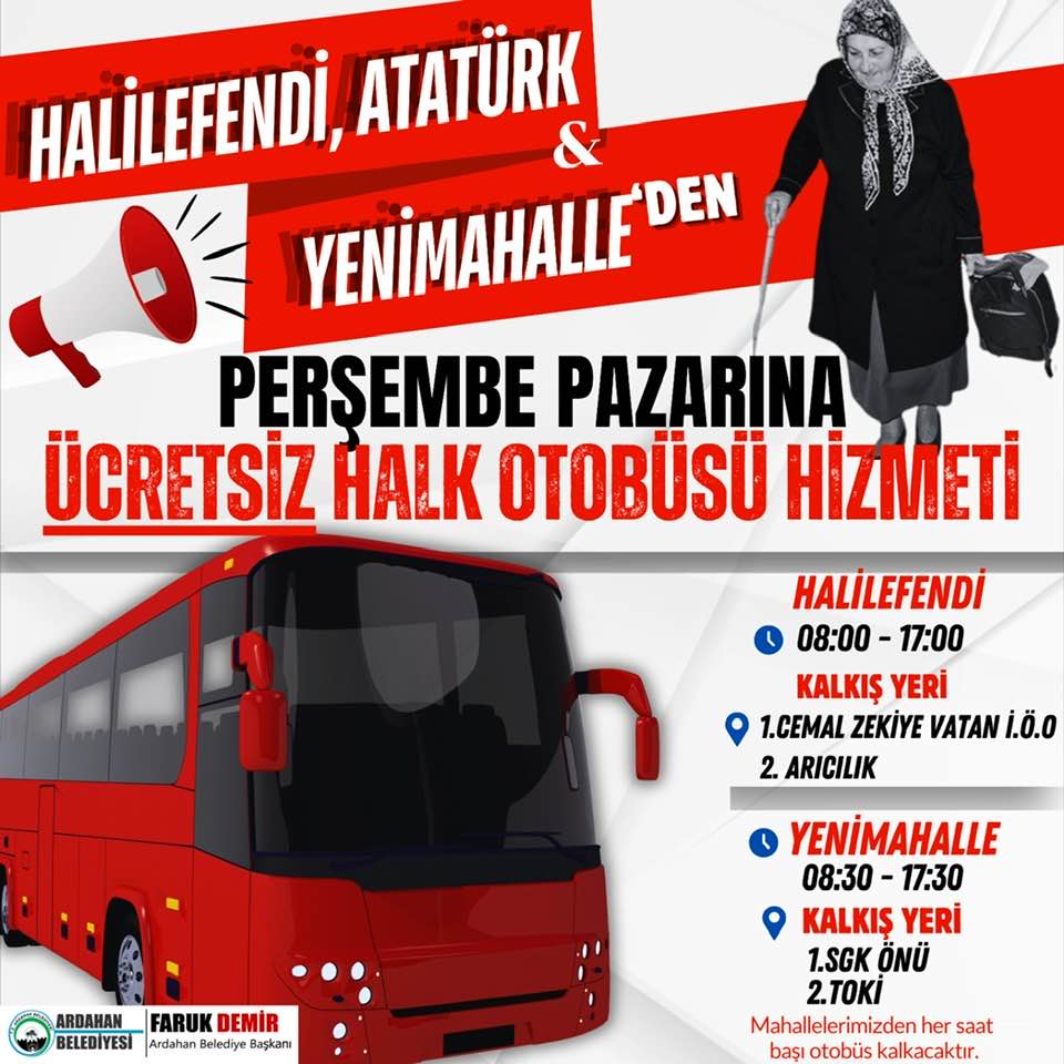 ARDAHAN BELEDİYESİ’NDEN VATANDAŞLARA ÜCRETSİZ HALK OTOBÜSÜ HİZMETİ