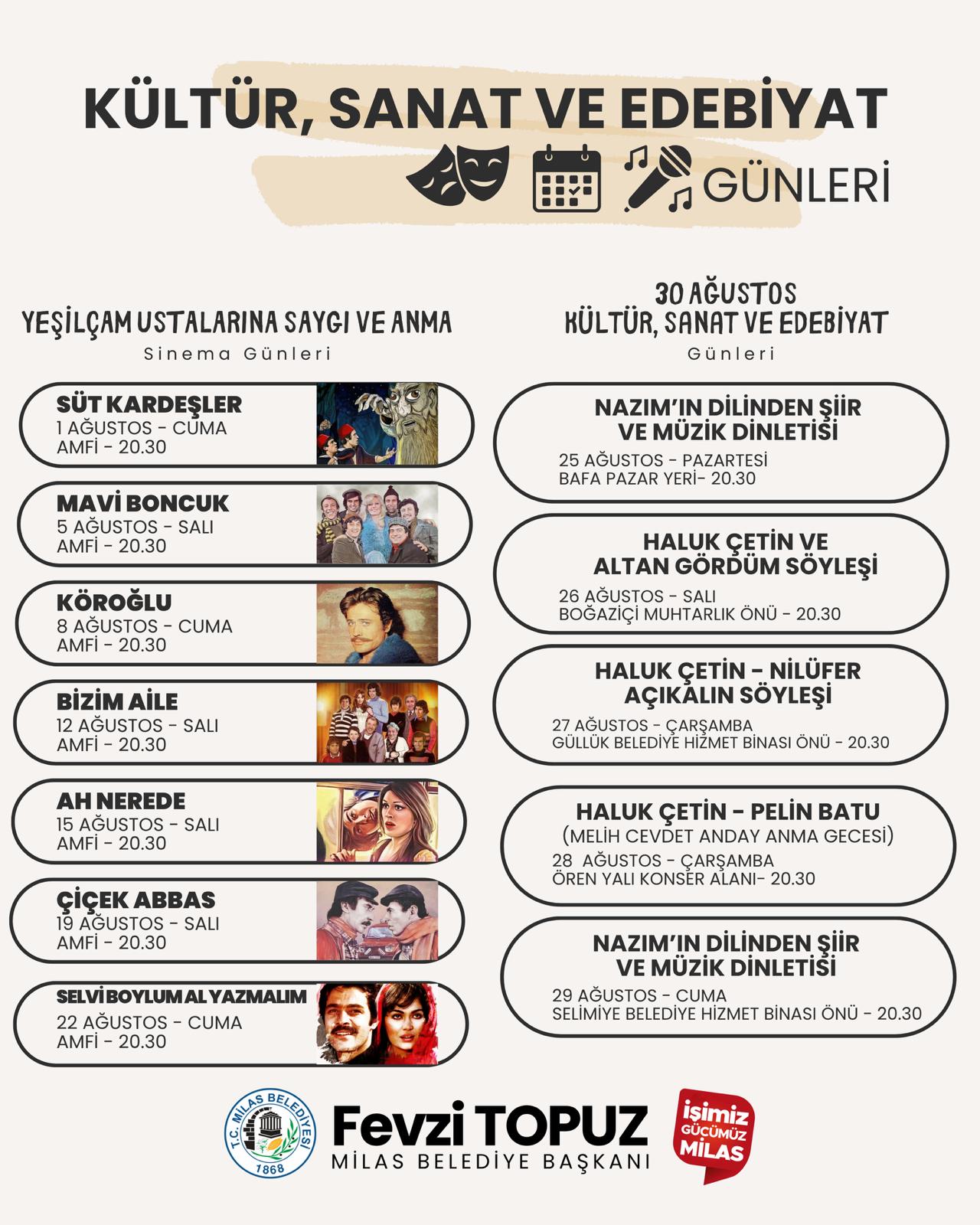 MİLAS BELEDİYESİ KÜLTÜR, SANAT VE EDEBİYAT GÜNLERİ BAŞLIYOR