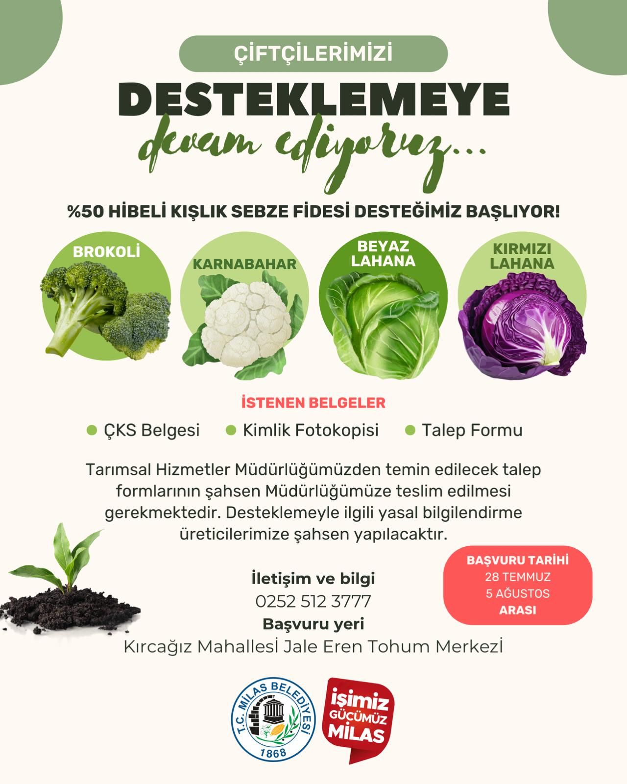 YÜZDE 50 HİBELİ KIŞLIK SEBZE FİDESİ BAŞVURULARI BAŞLIYOR
