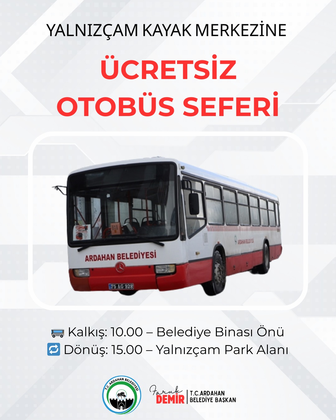 ARDAHAN BELEDİYESİ’NDEN YALNIZÇAM KAYAK MERKEZİ’NİN AÇILIŞI İÇİN ÜCRETSİZ OTOBÜS SEFERLERİ