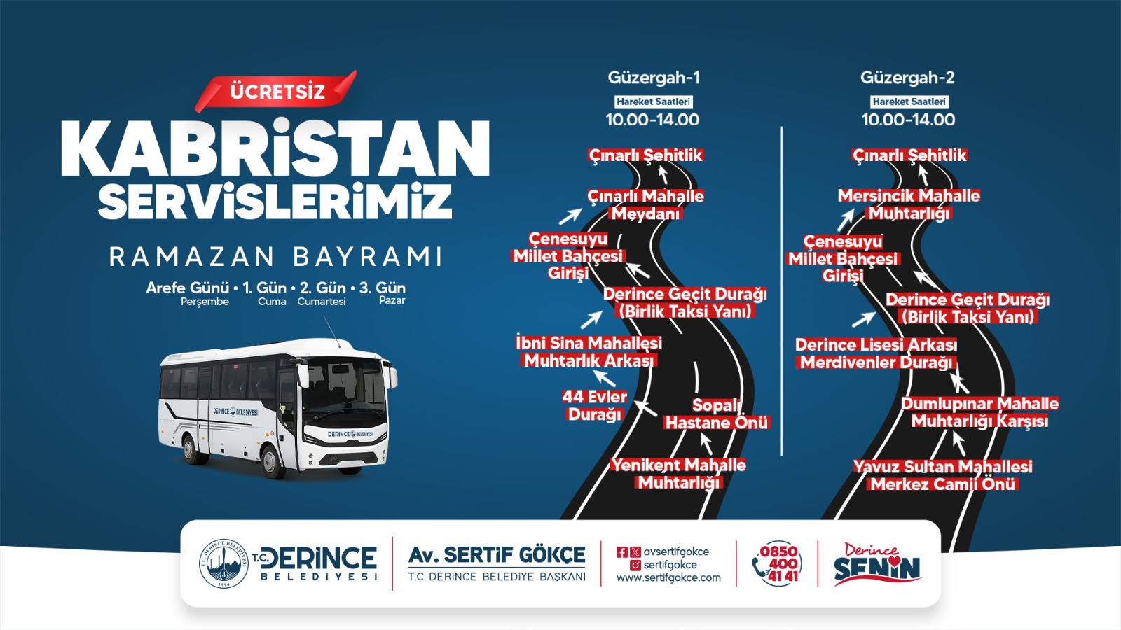 Derince’de Bayramda Mezarlıklara Ücretsiz Ulaşım