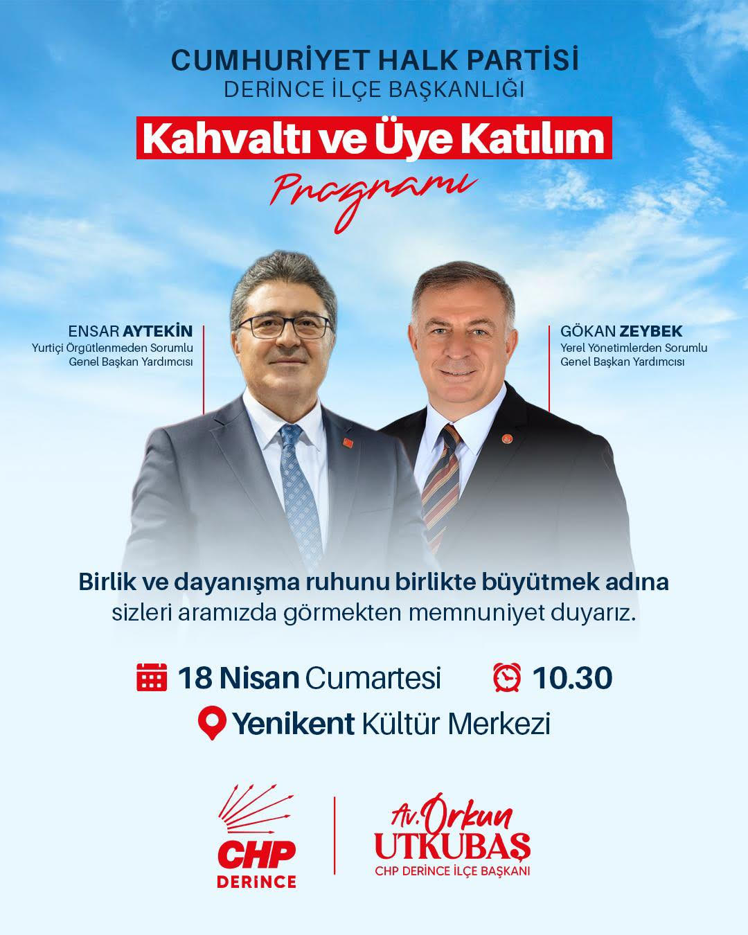 Cumhuriyet Halk Partisi Derince İlçe Örgütü Kahvaltı Ve Üye Katılım Daveti