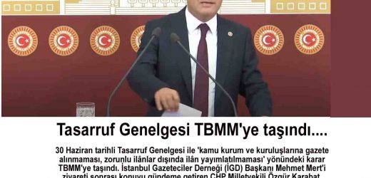 Tasarruf Genelgesi TBMM’ye taşındı….
