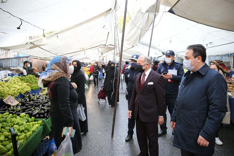 BAŞKAN AYDINER’DEN PAZARDA KORONAVİRÜS DENETİMİ