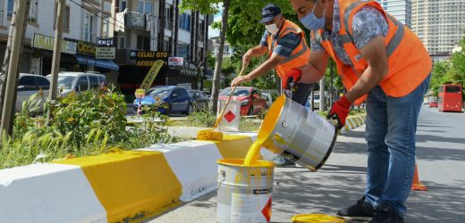 ESENYURT BELEDİYESİ, ANA ARTERLERDE REFÜJ BOYALARINI YENİLİYOR
